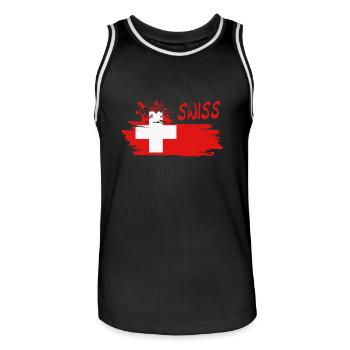 Swiss Schweiz - Männer Basketball-Trikot - Schwarz/Weiß - Vorne - AI Model Male 185 dark (185cm)