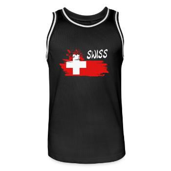 Swiss Schweiz - Männer Basketball-Trikot - Schwarz/Weiß - Vorne - AI Model Male 185 dark (185cm)