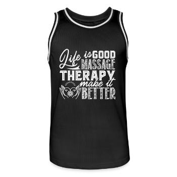 Massage Therapy Makes Life Better - Men's Basketball Jersey - black/white - Front - AI Model Male 185 dark (185cm)