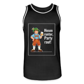 Pants down, party - Men's Basketball Jersey - black/white - Front - AI Model Male 185 dark (185cm)