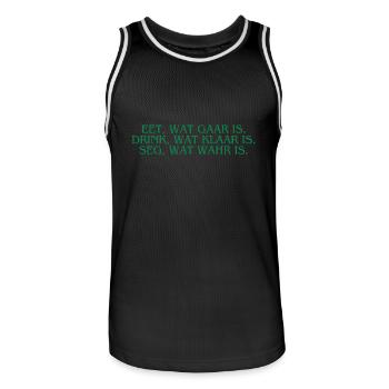 Plattdeutsch Ostfriesland "Eet, wat gaar is." - Männer Basketball-Trikot - Schwarz/Weiß - Vorne - AI Model Male 185 dark (185cm)
