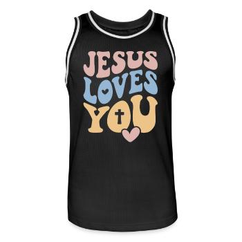 Jesus Christ God Loves You Loves You Bible Verse - Men's Basketball Jersey - black/white - Front - AI Model Male 185 dark (185cm)