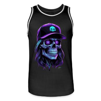 Crâne lueur violet hippie casquette - Maillot de basket Homme - noir/blanc - Devant - AI Model Male 185 dark (185cm)