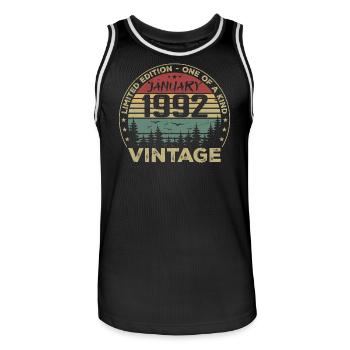Vintage Janvier 1992 Anniversaire Janvier 1992 - Maillot de basket Homme - noir/blanc - Devant - AI Model Male 185 dark (185cm)