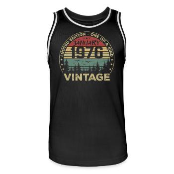 Vintage Janvier 1976 Anniversaire Janvier 1976 - Maillot de basket Homme - noir/blanc - Devant - AI Model Male 185 dark (185cm)