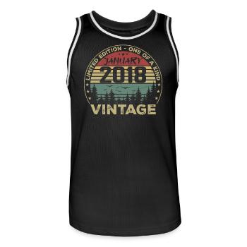 Vintage Janvier 2018 Anniversaire Janvier 2018 - Maillot de basket Homme - noir/blanc - Devant - AI Model Male 185 dark (185cm)