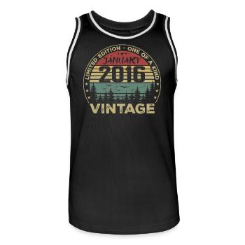Vintage Janvier 2016 Anniversaire Janvier 2016 - Maillot de basket Homme - noir/blanc - Devant - AI Model Male 185 dark (185cm)