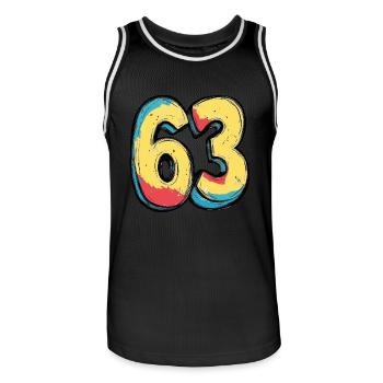 63 Number Comic - Men's Basketball Jersey - black/white - Front - AI Model Male 185 dark (185cm)