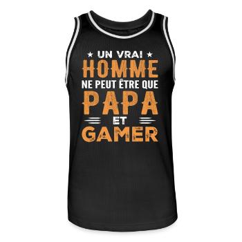 Ein echter Mann ist nur ein Vater und Gamer - Männer Basketball-Trikot - Schwarz/Weiß - Vorne - AI Model Male 185 dark (185cm)
