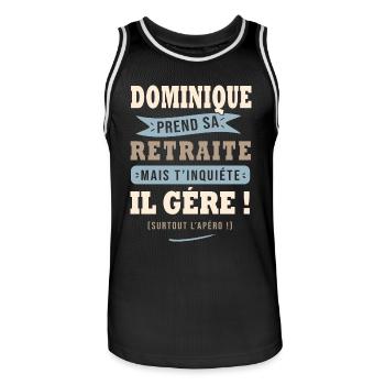 Dominique humour retraite cadeau retraité - Maillot de basket Homme - noir/blanc - Devant - AI Model Male 185 dark (185cm)