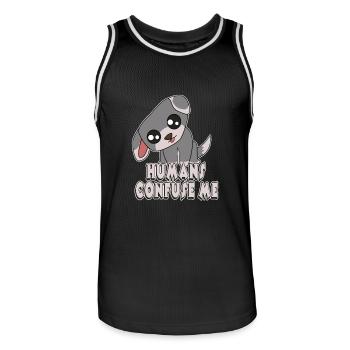 Dog Pug Pet Doggy head tilt cute dogs doglovers new tshirt - Men's Basketball Jersey - black/white - Front - AI Model Male 185 dark (185cm)