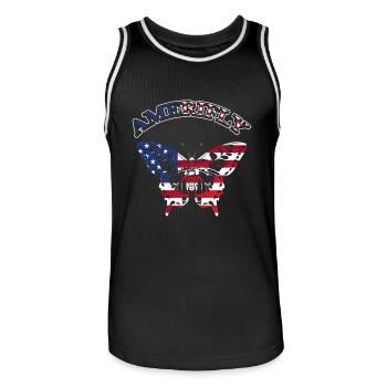 Amerifly July 4 Butterfly Wings - Men's Basketball Jersey - black/white - Front - AI Model Male 185 dark (185cm)