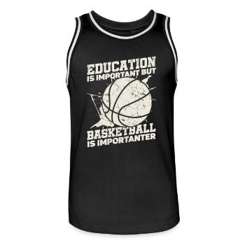 Education is important, but sports ball basketball - Men's Basketball Jersey - black/white - Front - AI Model Male 185 dark (185cm)