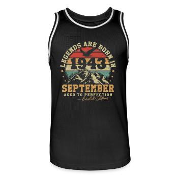 September 1943 vintage retro anniversary 1943 - Men's Basketball Jersey - black/white - Front - AI Model Male 185 dark (185cm)
