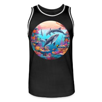 Monde des dauphins sous-marins dans le récif - Maillot de basket Homme - noir/blanc - Devant - AI Model Male 185 dark (185cm)