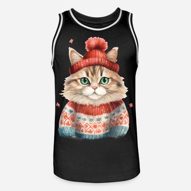 Winterkatze im Strickpullover - Männer Basketball-Trikot - Schwarz/Weiß