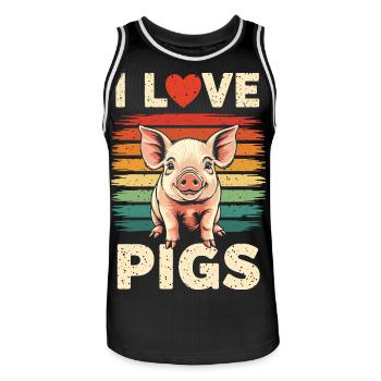 Cadeau Amoureux du cochon J’adore les cochons - Maillot de basket Homme - noir/blanc - Devant - AI Model Male 185 dark (185cm)