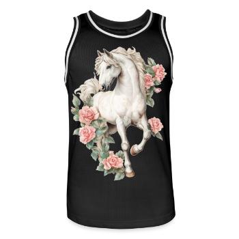 Cheval aux roses - Maillot de basket Homme - noir/blanc - Devant - AI Model Male 185 dark (185cm)
