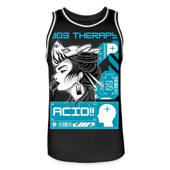 Acid Therapy - Techno Tekno House Rave Outfit - Maillot de basket Homme - noir/blanc - Devant - AI Model Male 185 dark (185cm)