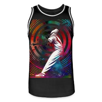 Golfeur dans un tourbillon coloré - Maillot de basket Homme - noir/blanc - Devant - AI Model Male 185 dark (185cm)