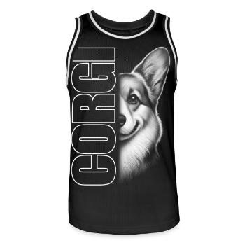 Portrait du corgi gallois avec lettrage - Maillot de basket Homme - noir/blanc - Devant - AI Model Male 185 dark (185cm)