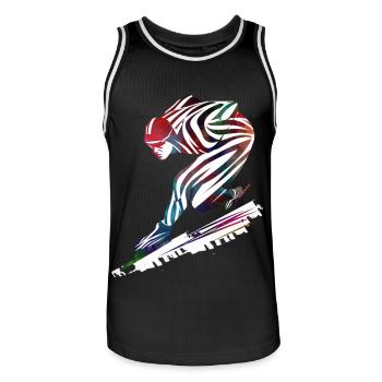 Sport speed skating - Men's Basketball Jersey - black/white - Front - AI Model Male 185 dark (185cm)