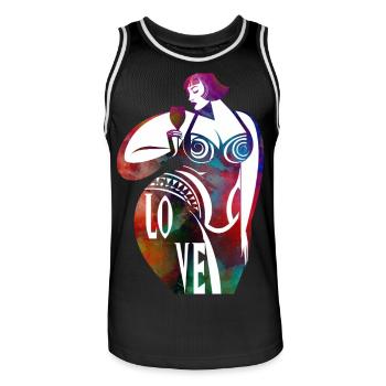 Female silhouette in colorful LOVE - Men's Basketball Jersey - black/white - Front - AI Model Male 185 dark (185cm)