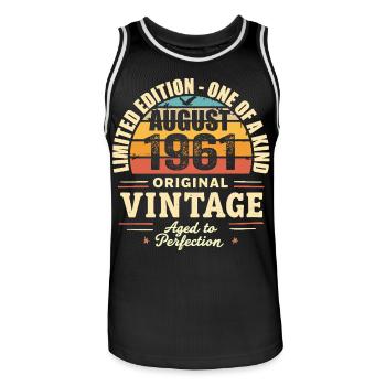August 1961 Geburtstag August 1961 - Männer Basketball-Trikot - Schwarz/Weiß - Vorne - AI Model Male 185 dark (185cm)