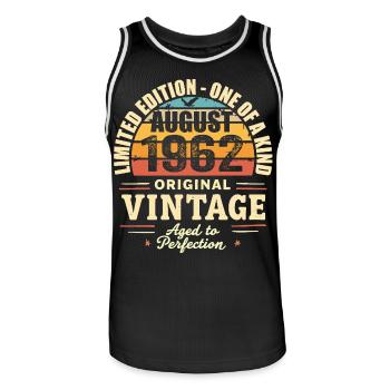 August 1962 Birthday August 1962 - Men's Basketball Jersey - black/white - Front - AI Model Male 185 dark (185cm)