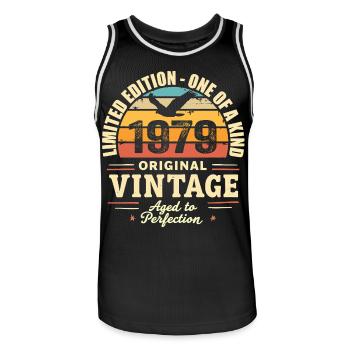 1979 Geburtstagsgeschenk Jahrgang 1979 Retro 1979 - Männer Basketball-Trikot - Schwarz/Weiß - Vorne - AI Model Male 185 dark (185cm)