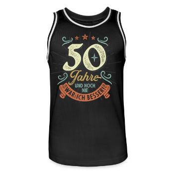 50 Jahre und noch nie war ich besser! - Männer Basketball-Trikot - Schwarz/Weiß - Vorne - AI Model Male 185 dark (185cm)