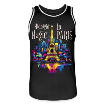 Paris, Tour Eiffel, France, Ville, Horizon, Nuit - Maillot de basket Homme - noir/blanc - Devant - AI Model Male 185 dark (185cm)