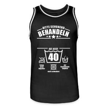 Schonend behandeln, 40. Geburtstag, Wunschname - Männer Basketball-Trikot - Schwarz/Weiß - Vorne - AI Model Male 185 dark (185cm)