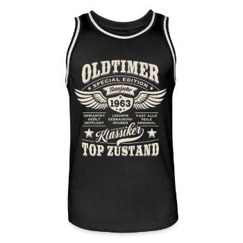 Oldtimer Baujahr 1963 - Geburtstag - Geschenk - Männer Basketball-Trikot - Schwarz/Weiß - Vorne - AI Model Male 185 dark (185cm)