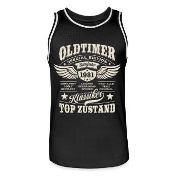 Oldtimer Baujahr 1981 - Geburtstag - Geschenk - Männer Basketball-Trikot - Schwarz/Weiß - Vorne - AI Model Male 185 dark (185cm)