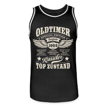 Oldtimer Baujahr 1968 - Geburtstag - Geschenk - Männer Basketball-Trikot - Schwarz/Weiß - Vorne - AI Model Male 185 dark (185cm)