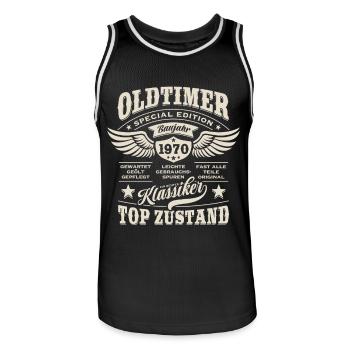 Oldtimer Baujahr 1970 - Geburtstag - Geschenk - Männer Basketball-Trikot - Schwarz/Weiß - Vorne - AI Model Male 185 dark (185cm)