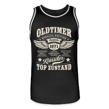 Oldtimer Baujahr 1971 - Geburtstag - Geschenk - Männer Basketball-Trikot - Schwarz/Weiß - Vorne - AI Model Male 185 dark (185cm)
