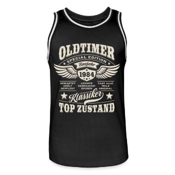 Oldtimer Baujahr 1984 - Geburtstag - Geschenk - Männer Basketball-Trikot - Schwarz/Weiß - Vorne - AI Model Male 185 dark (185cm)