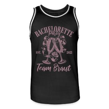 Bachelorette Party 2025 Team Braut Name eintragen - Männer Basketball-Trikot - Schwarz/Weiß - Vorne - AI Model Male 185 dark (185cm)