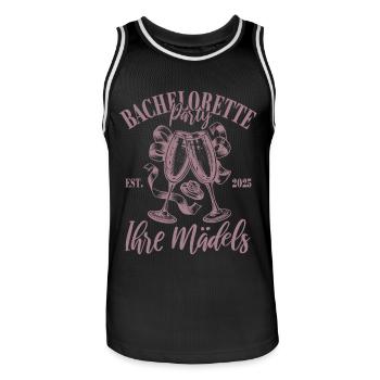 Bachelorette Party 2025 - Mädels - Name eintragen - Männer Basketball-Trikot - Schwarz/Weiß - Vorne - AI Model Male 185 dark (185cm)