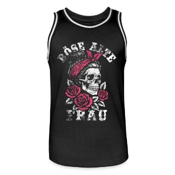 Böse alte Frau - Totenkopf - Rosen - Spruch - Männer Basketball-Trikot - Schwarz/Weiß - Vorne - AI Model Male 185 dark (185cm)