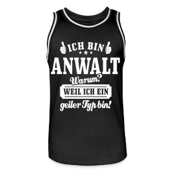 Ich bin Anwalt weil ich ein geiler Typ bin - Männer Basketball-Trikot - Schwarz/Weiß - Vorne - AI Model Male 185 dark (185cm)