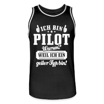 Ich bin Pilot weil ich ein geiler Typ bin - Männer Basketball-Trikot - Schwarz/Weiß - Vorne - AI Model Male 185 dark (185cm)