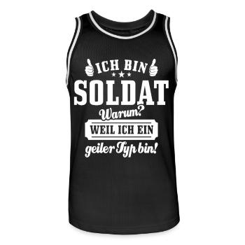 Ich bin Soldat weil ich ein geiler Typ bin - Männer Basketball-Trikot - Schwarz/Weiß - Vorne - AI Model Male 185 dark (185cm)