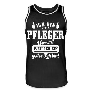 Ich bin Pfleger weil ich ein geiler Typ bin - Männer Basketball-Trikot - Schwarz/Weiß - Vorne - AI Model Male 185 dark (185cm)
