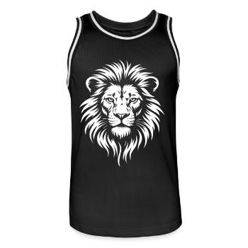 Lion - Tête de Lion - Grand Jeu - Afrique - Costume - Maillot de basket Homme - noir/blanc - Devant - AI Model Male 185 dark (185cm)