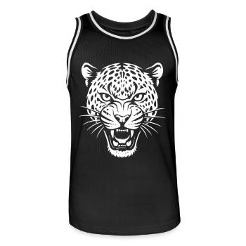 Leopard - Raubkatze, Afrika, Kostüm - Männer Basketball-Trikot - Schwarz/Weiß - Vorne - AI Model Male 185 dark (185cm)