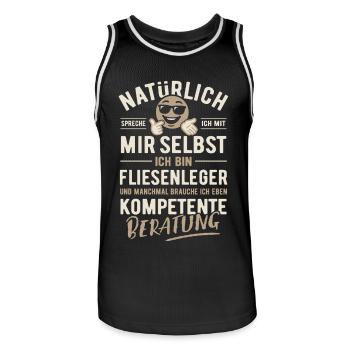 Natürlich sprech ich mit mir selbst, Fliesenleger - Männer Basketball-Trikot - Schwarz/Weiß - Vorne - AI Model Male 185 dark (185cm)