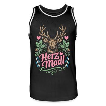 Hirsch - Herzmadl - Festzelt, Bier und Gaudi - Männer Basketball-Trikot - Schwarz/Weiß - Vorne - AI Model Male 185 dark (185cm)